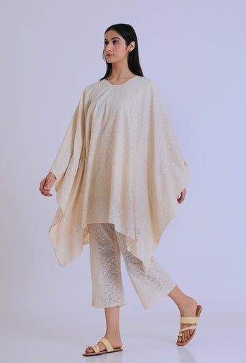 Off White Schiffli Cotton Kaftan